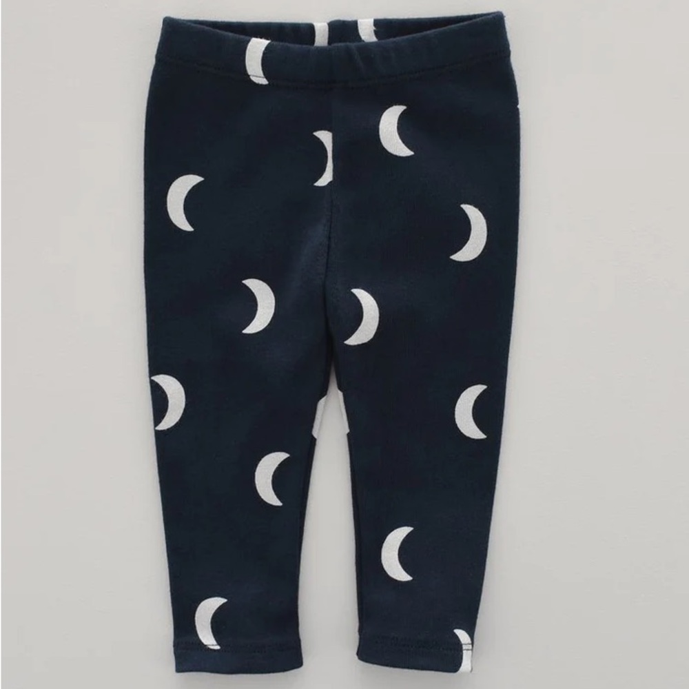 Moon Patterned Kids Leggings - Navy and White